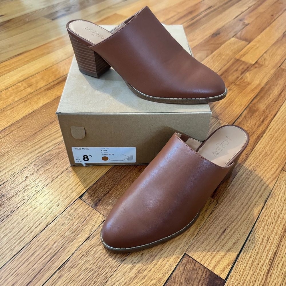 J Crew Factory Women's Tan Heeled Mules